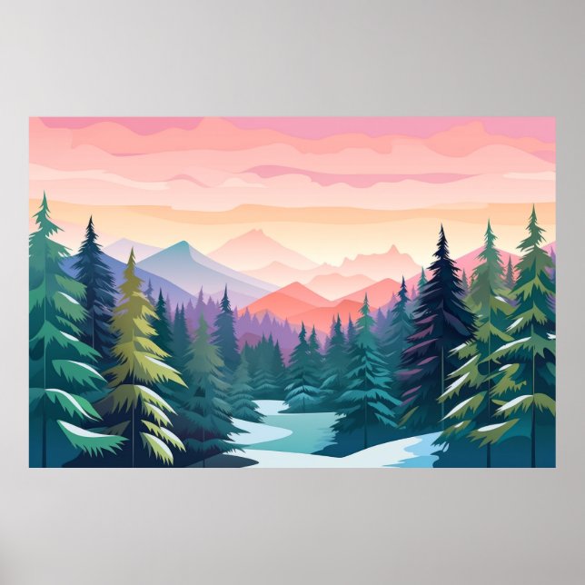 Mountain Valley Sunset liggande natur Poster (Framsidan)