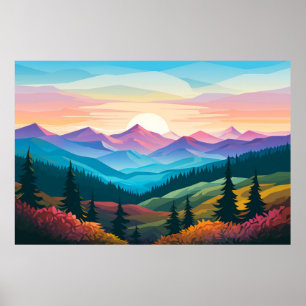 Mountain Valley Sunset liggande natur Poster