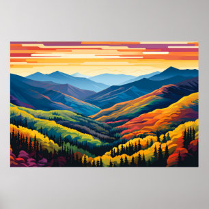 Mountain Valley Sunset liggande natur Poster