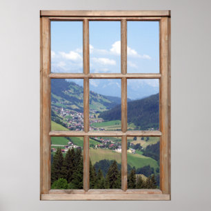 Mountain Valley View från ett fönster Poster