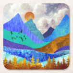 Mountain Vista Underlägg Papper Kvadrat<br><div class="desc">Den här fantastiska konstruktionen skildrar ett färgstarkt bergslandskap med puffig grumlig himmel och rullande backe i fetstilt struktur och färg som blått,  teal,  cyan,  guld och orange.</div>