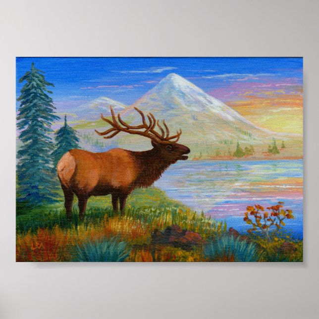 Mountain Wapiti Elk Art Forest Creationarts Poster (Framsidan)