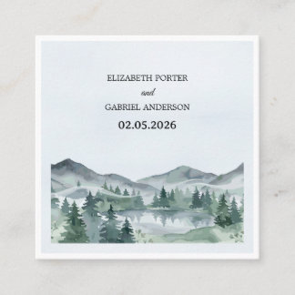 Mountain Watercolor Ständigt Grön Rustik Träd Bröl Fyrkantigt Visitkort