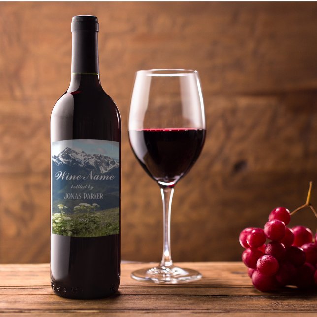 Mountain Wildblommor Photo Personlig Vinflaska Etikett (In Situ)