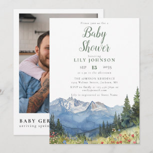 Mountain Wildflower Baby Shower Foto QR-kod Inbjudningar