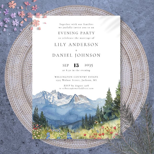 Mountain Wildflower Blommig Bröllop Kvällsfest Inbjudningar (Mountain Wildflower Floral Wedding Evening Party Invitation)
