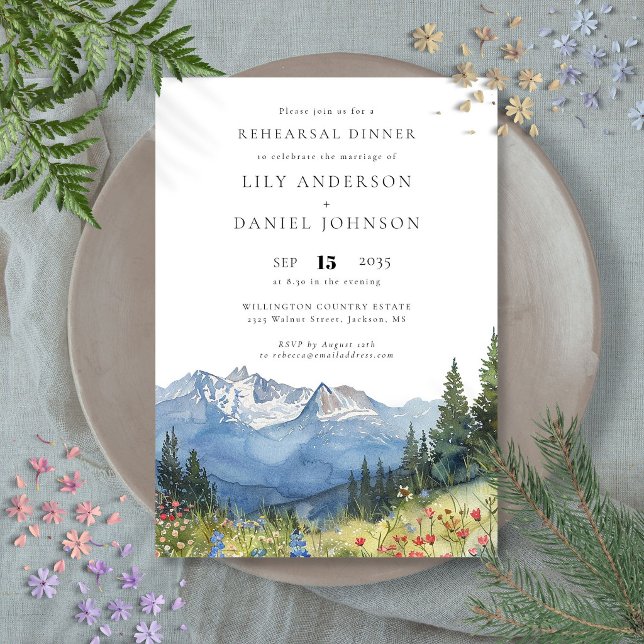 Mountain Wildflower Bröllopsrepetition Middag Inbjudningar (Mountain Wildflower lWedding Rehearsal Dinner Invitation)