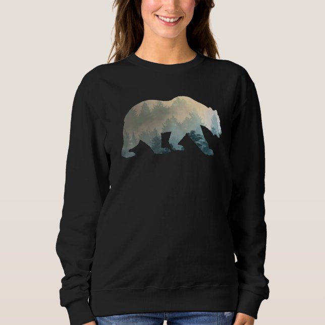 Mountain Wildlife Bear Silhouette Foggy Träd Natur T Shirt (Framsida)
