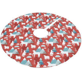 Mountain Wildlife Red och Blue Mönster Julgransmatta Borstad Polyester
