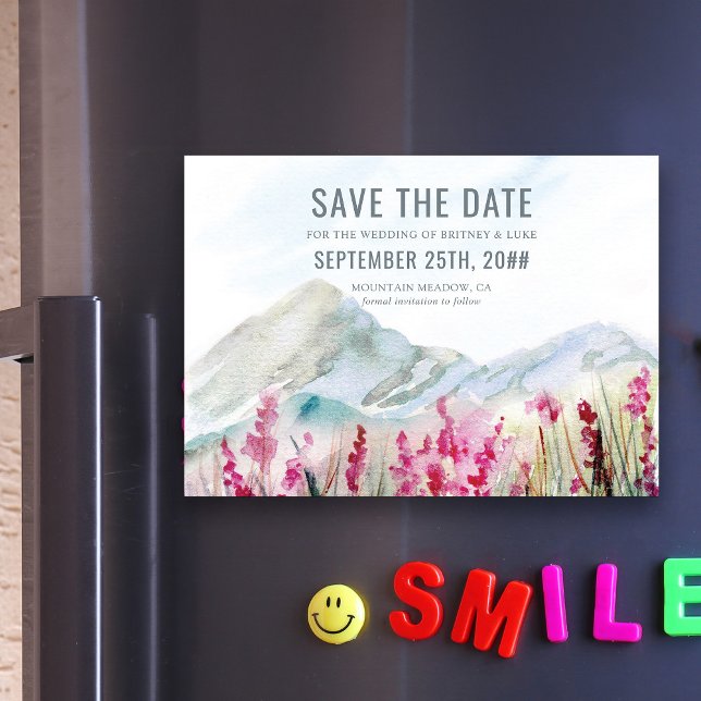 Mountain Wildsun Meadow Bröllop spara datum Magnetisk Inbjudningskort (Magnetic Save the Date from Mountain Meadow wedding collection by Darling  & May)