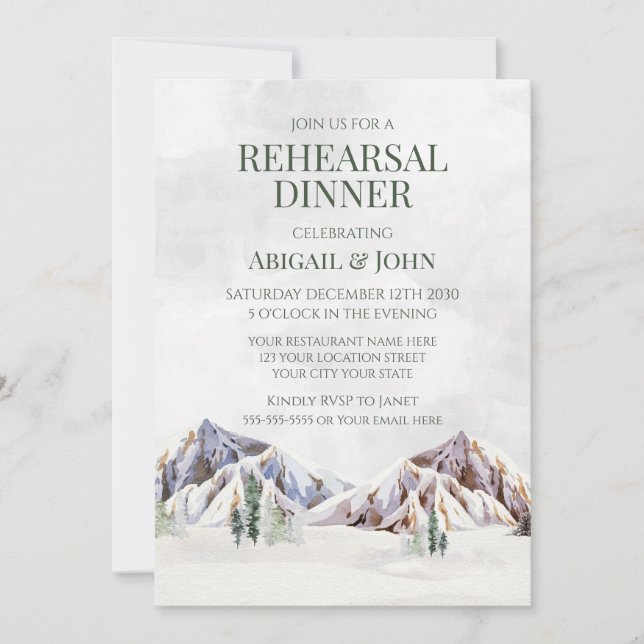 Mountain Winter Forest Rustic Rehearsal Dinner Inbjudningar (Framsida)