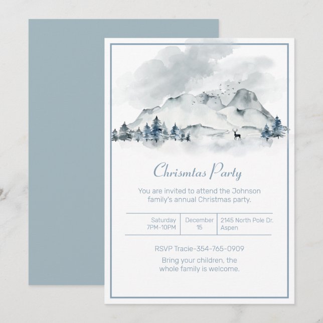 Mountain Winter Scene-julen Party Inbjudningar (Fram/baksida)