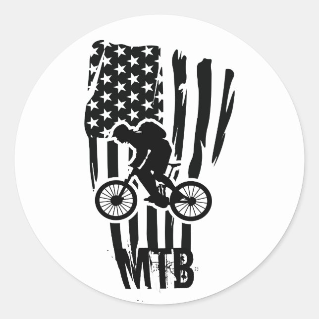 Mountainbike amerikansk flagga Mtb patriotisk Runt Klistermärke (Framsida)