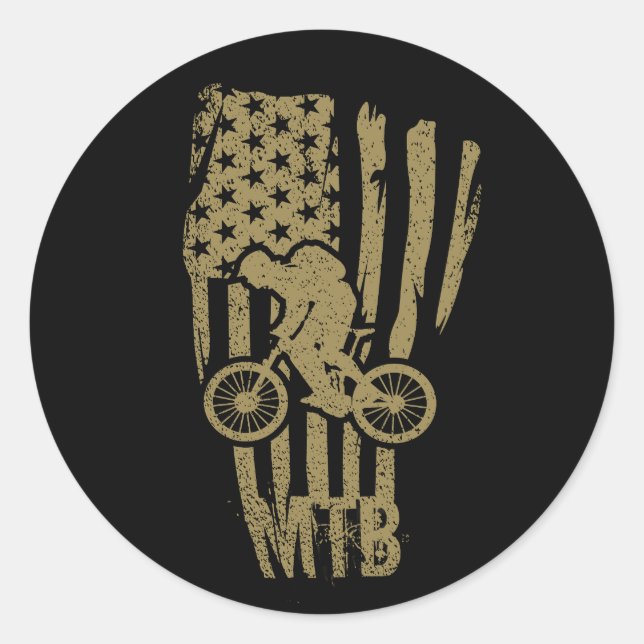 Mountainbike amerikansk flagga Mtb patriotisk Runt Klistermärke (Framsida)