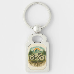 Mountainbike Naturäventyrskonst Rektangulärt Silverfärgad Nyckelring