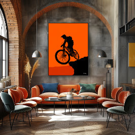 Mountainbikeaffisch – Svart silhuett på orange Poster