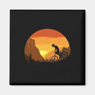 Mountainbikeåkning Retro Solnedgång Stig Cyklist Magnet