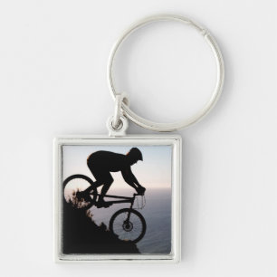 Mountainbikecyklist. Lions Head, Cape Town Fyrkantig Silverfärgad Nyckelring
