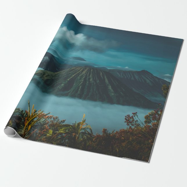 MOUNTAINER AV grönt SOM OMGES MED VITA NEDLAG Presentpapper (Utrullad)