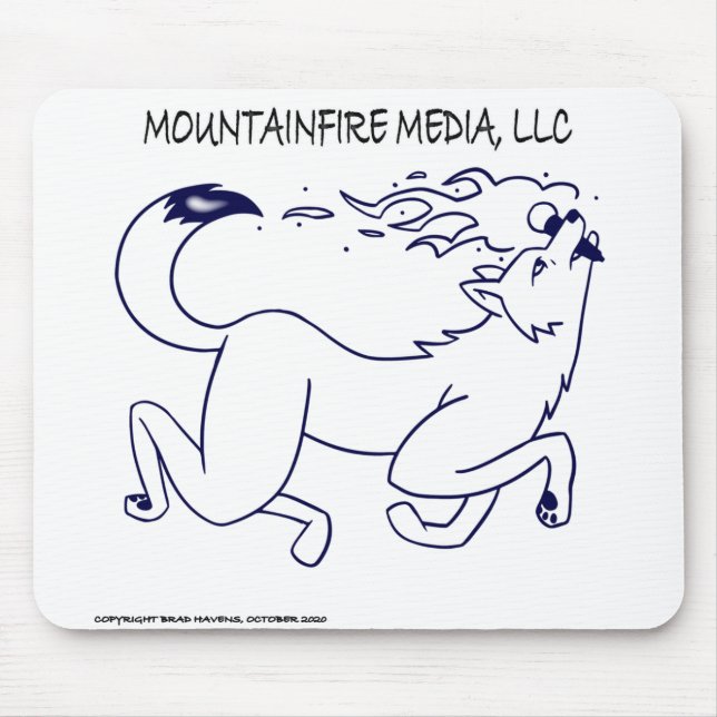 MountainFire Media Logotyp Design på en Musmatta (Framsidan)