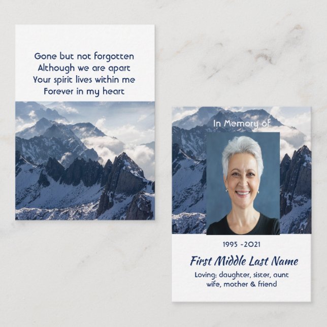 Mountains Alpine Home Memorial Pocket Keepsake Visitkort (Fram/baksida)