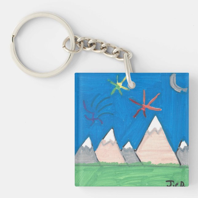 Mountains and Fireworks Keychain (Framsidan)