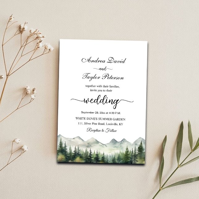 Mountains and Pines Elegant Wedding Inbjudningar (Skapare uppladdad)