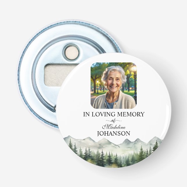 Mountains and Trees Celebration Of Life Keepsake Flasköppnare (Framsidan)