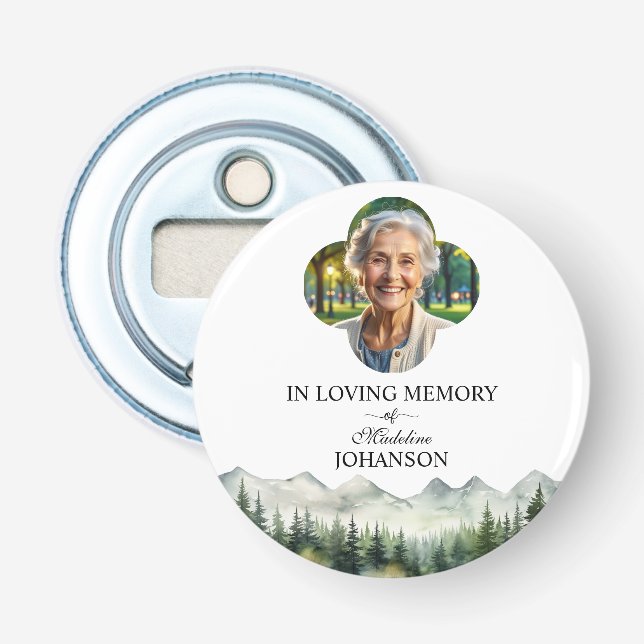 Mountains and Trees Celebration Of Life Keepsake Flasköppnare (Framsidan)