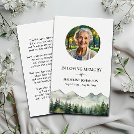 Mountains and Trees Memorial Photo Prayer Card Visitkort
