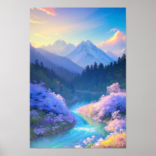 Mountains Embrace the Azure Stream Poster