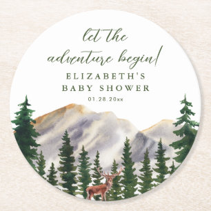 Mountains Hjort Baby Shower Underlägg Papper Rund