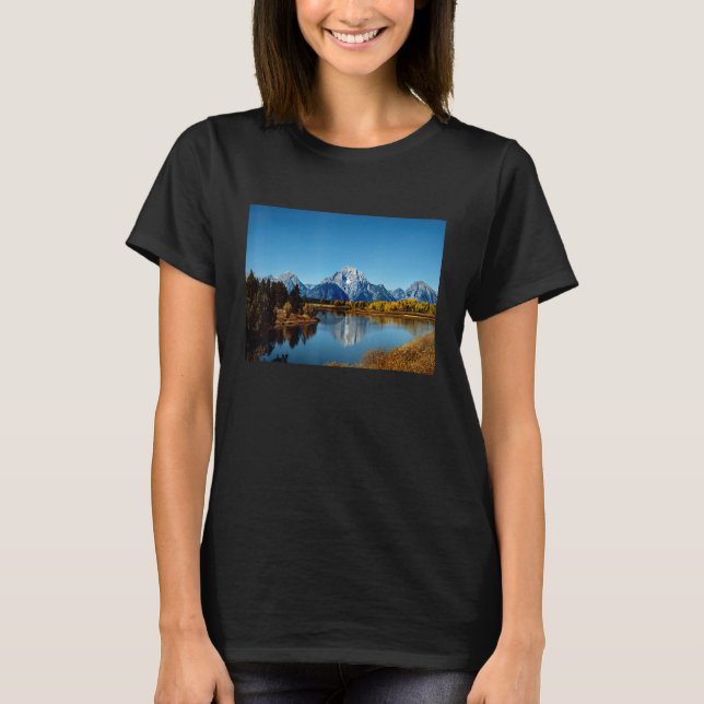 Mountains Lake Reflection Grand Teton National Par T Shirt (Framsida)