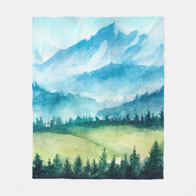 Mountains landscape. Watercolor illustration. Fleecefilt (Framsidan)
