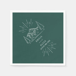 Mountains Line Art Emerald Bröllop Napkins Pappersservett