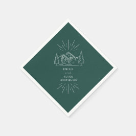 Mountains Line Art Emerald Bröllop Napkins Pappersservett