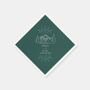 Mountains Line Art Emerald Bröllop Napkins Pappersservett
