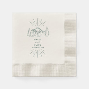 Mountains Line Art Emerald Bröllop Pappersservett