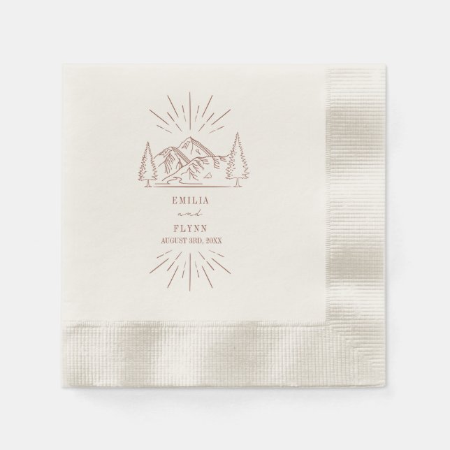 Mountains Line Art Terracotta Bröllop Napkins Pappersservett (Framsidan)