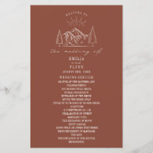 Mountains Line Art Terracotta Bröllopsprogram Hand