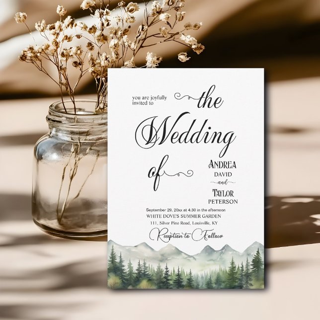 Mountains Pines Elegant Calligraphy Wedding Inbjudningar (Skapare uppladdad)