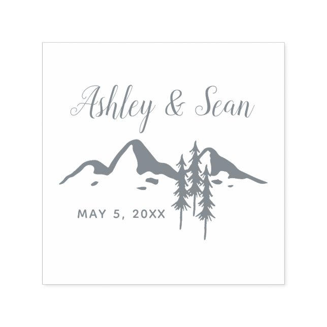 Mountains Rustic Wedding Monogram Självfärgande Stämpel (Design)