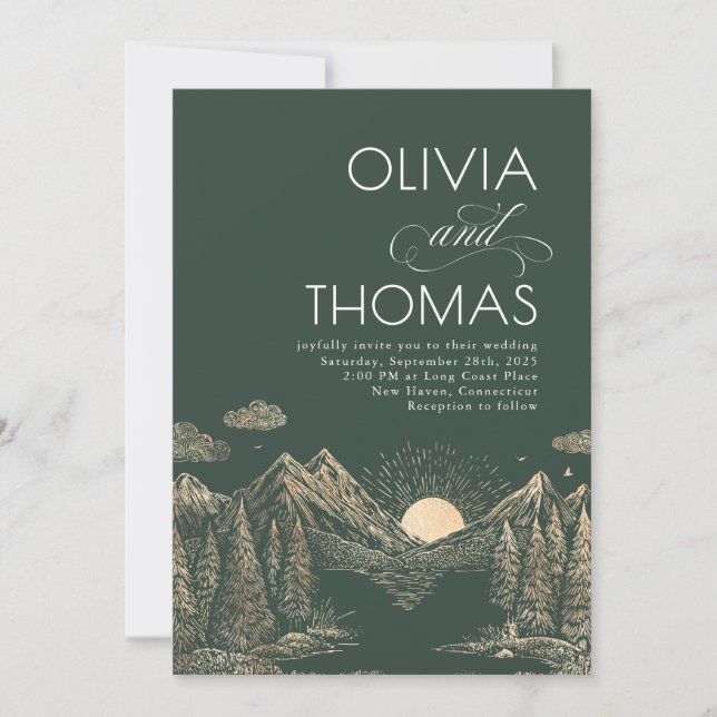 Mountains Sunset Nature Wedding Elegant Inbjudningar (Framsida)