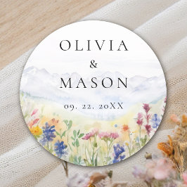Mountains Wildflowers Meadow Rustic Floral Wedding Runt Klistermärke
