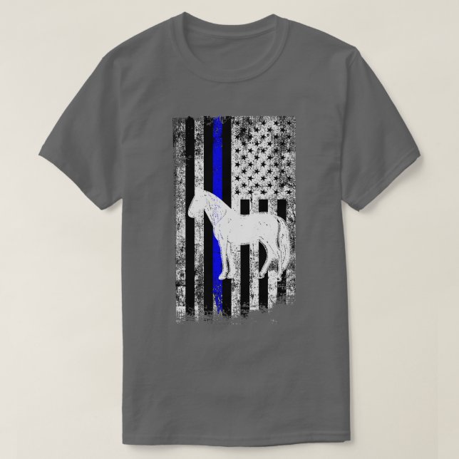 Mounted Patrol Police Horse American Flagga T Shirt (Design framsida)