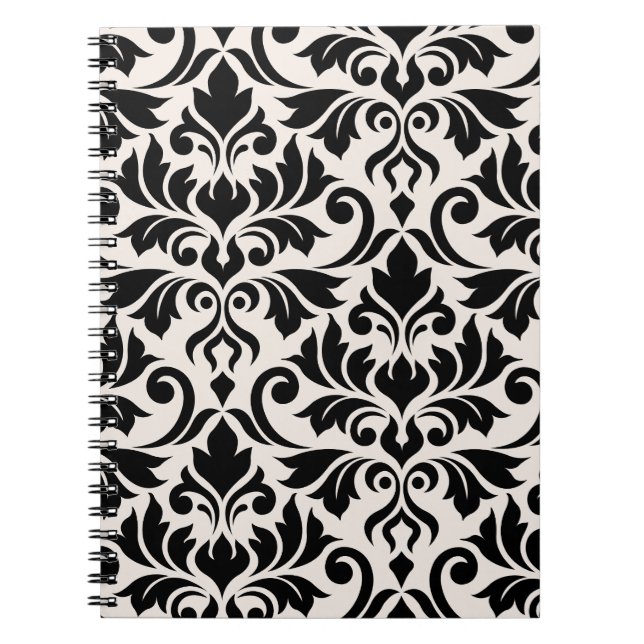 Mourish Damask Art I Black på Cream Anteckningsbok (Framsidan)