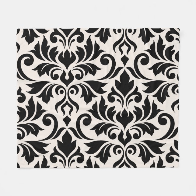 Mourish Damask Art I Black på Cream Fleecefilt (Framsidan (Horisontell))