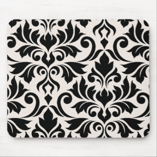 Mourish Damask Art I Black på Cream Musmatta