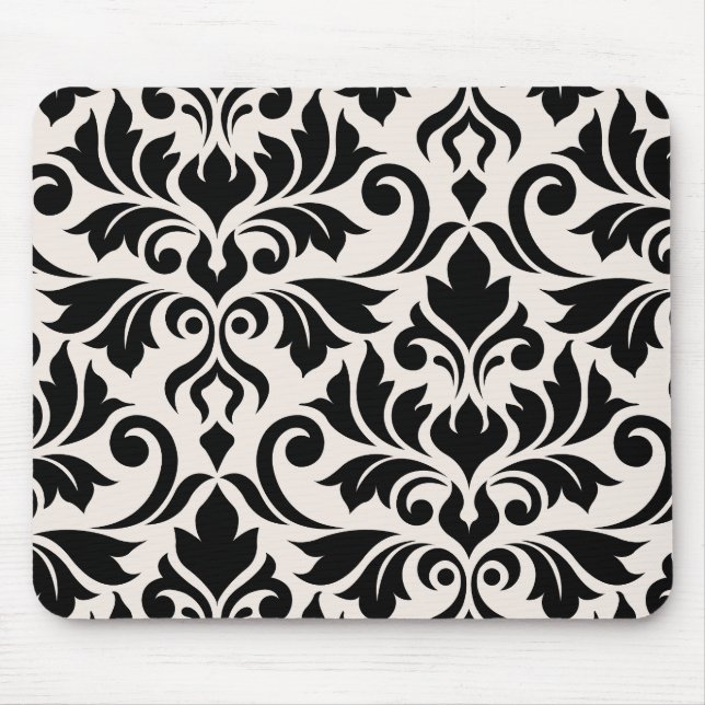Mourish Damask Art I Black på Cream Musmatta (Framsidan)