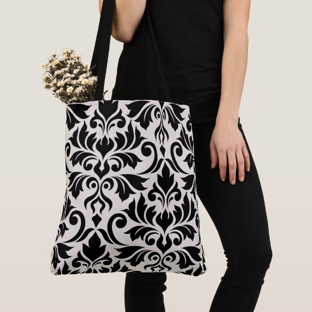 Mourish Damask Art I Black på Cream Tygkasse (Närbild)